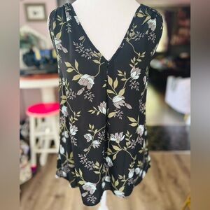 LOFT Black Floral Chiffon Tank